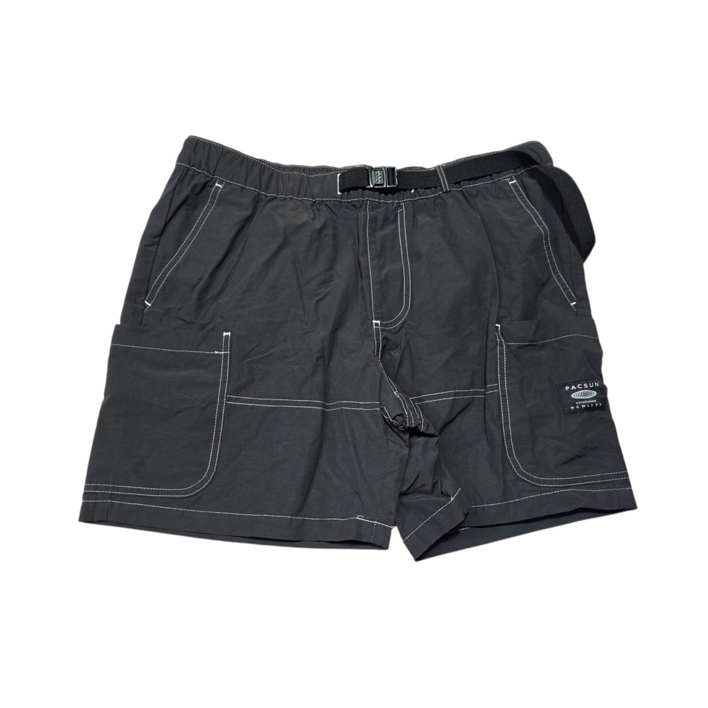 PacSun Volley Shorts Mens M Black Belted Contrast Stitch Cargo Utility‎ Gorpcore